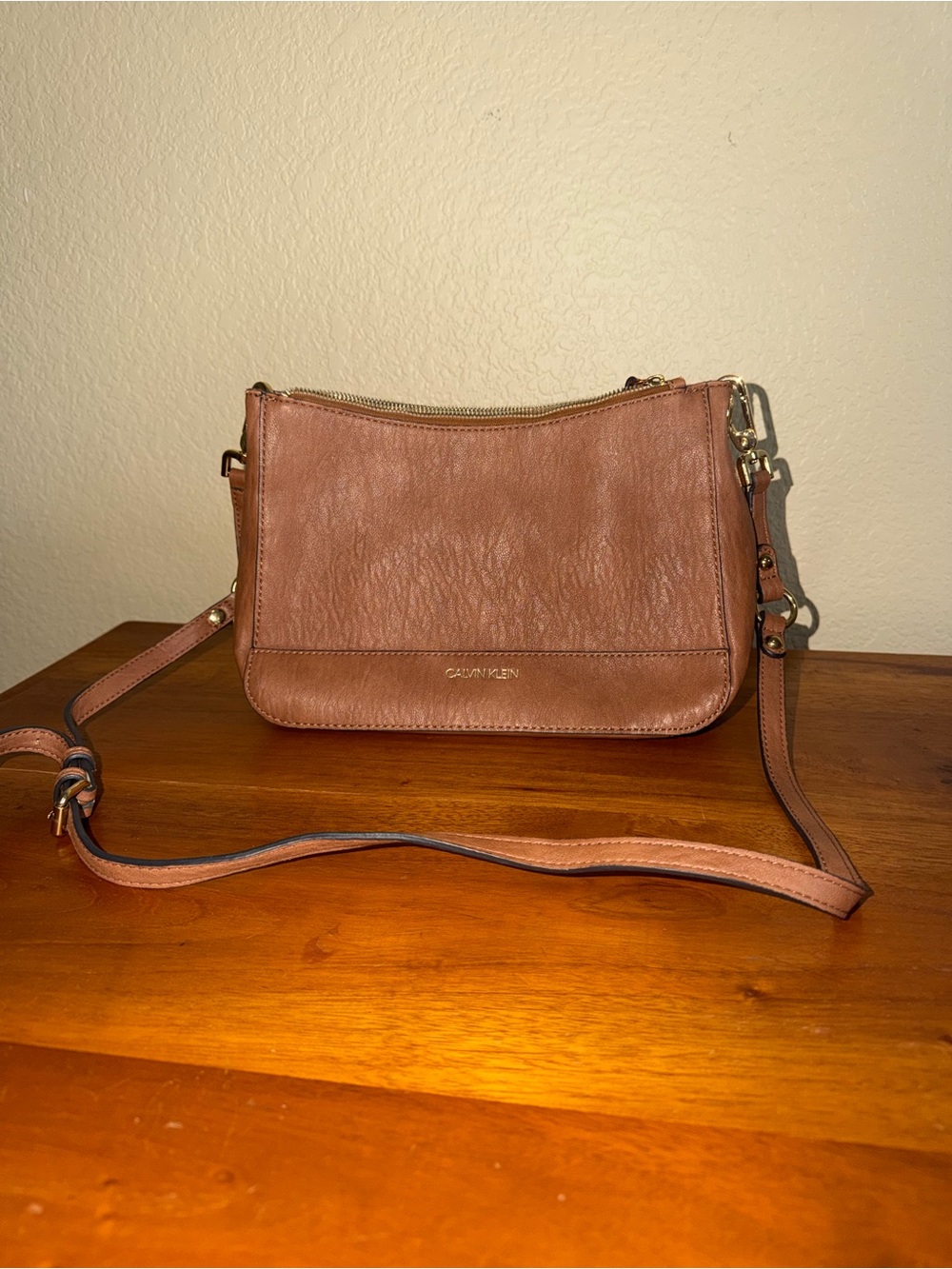 Calvin Klein Tan Leather Crossbody Bag